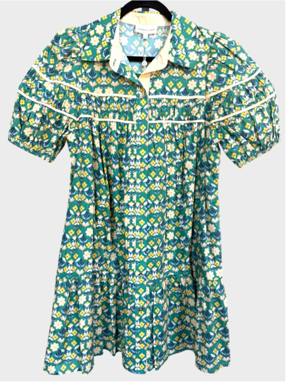 Entro Garden Floral Print Mini Dress in Green Size S